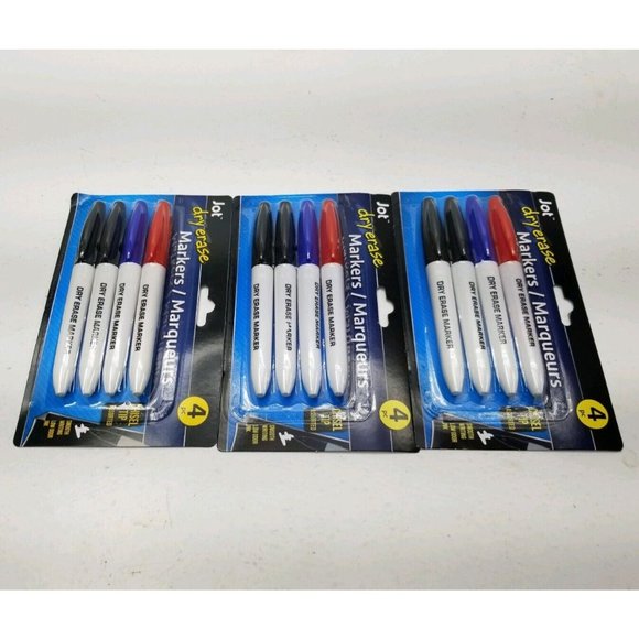 Quantity 3 Dry Erase Markers Jot Black Blue Red Chisel Tip Smooth Writing 4PC - Picture 1 of 7